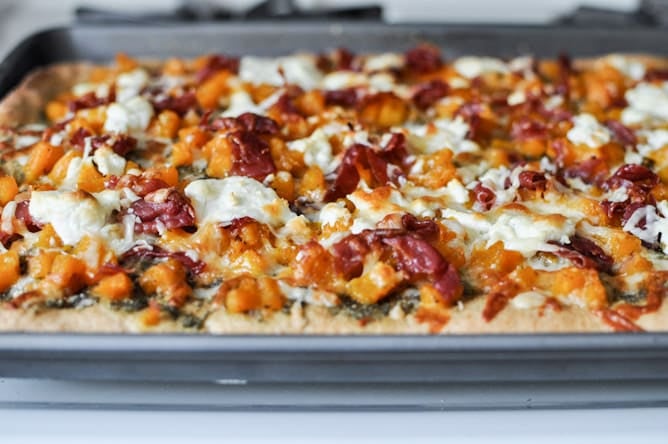 Butternut Squash, Sage Pesto and Prosciutto Pizza I howsweeteats.com Butternut Squash, Sage Pesto and Prosciutto Pizza I howsweeteats.com