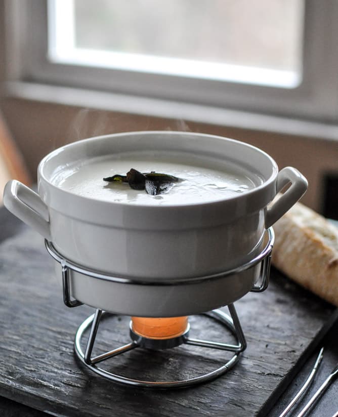 Goat Cheese Fondue with Fried Sage I howsweeteats.com Goat Cheese Fondue with Fried Sage I howsweeteats.com