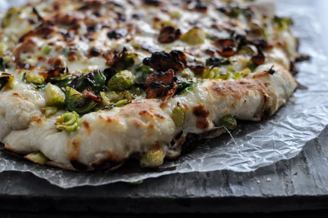 Cast Iron Skillet Brussels Sprouts Bacon Pizza I howsweeteats.com Cast Iron Skillet Brussels Sprouts Bacon Pizza I howsweeteats.com