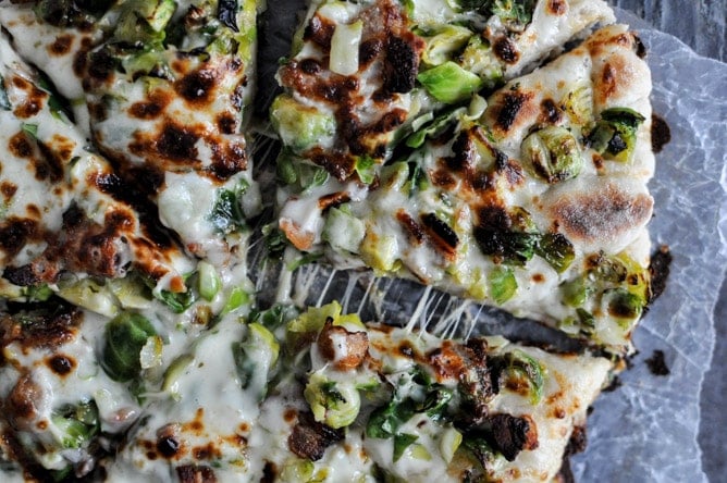 Cast Iron Skillet Brussels Sprouts Bacon Pizza I howsweeteats.com Cast Iron Skillet Brussels Sprouts Bacon Pizza I howsweeteats.com