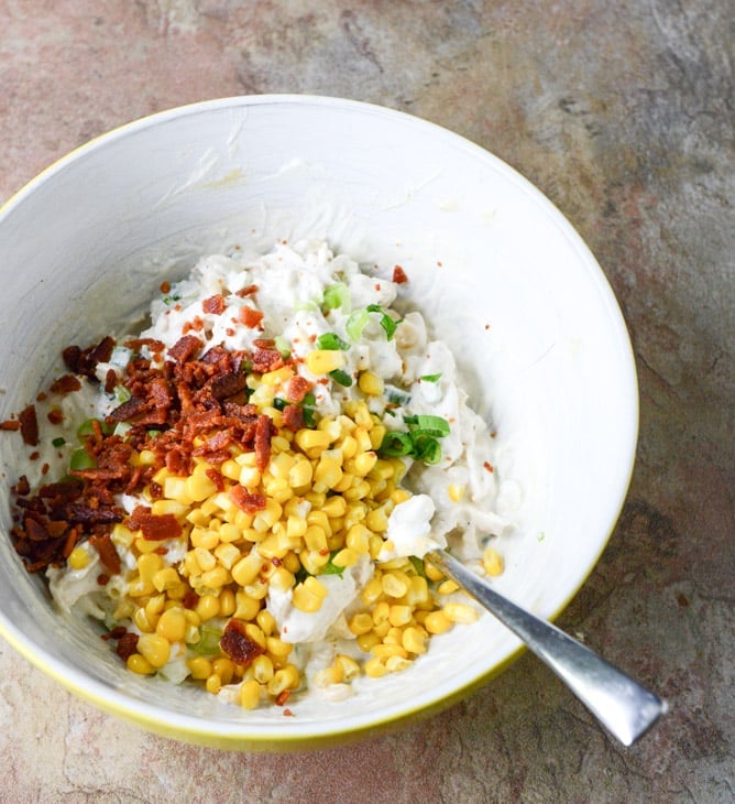 Sweet Corn, Bacon and Scallion Greek Yogurt Chicken Salad I howsweeteats.com Sweet Corn, Bacon and Scallion Greek Yogurt Chicken Salad I howsweeteats.com