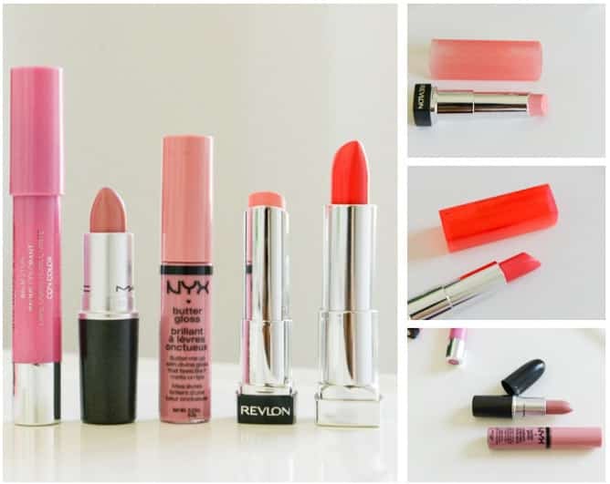 Revlon Cherish, MAC Creme Cup, NYX Eclair, Revlon Pink Lemonade, Maybelline Shocking Coral I howsweeteats.com Revlon Cherish, MAC Creme Cup, NYX Eclair, Revlon Pink Lemonade, Maybelline Shocking Coral I howsweeteats.com