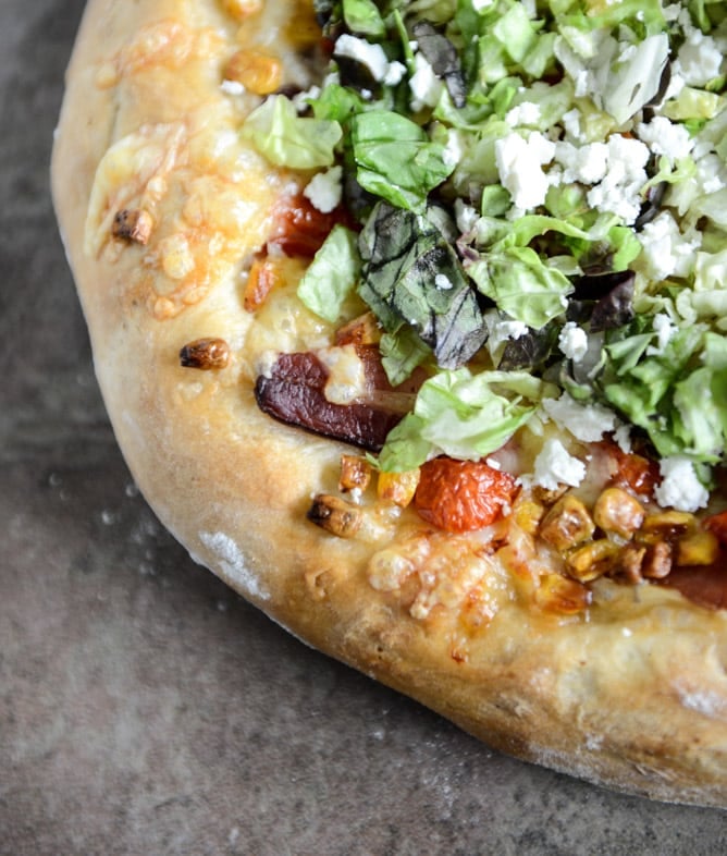 BLT Pizza with Grilled Corn + Crumbled Feta I howsweeteats.com BLT Pizza with Grilled Corn + Crumbled Feta I howsweeteats.com