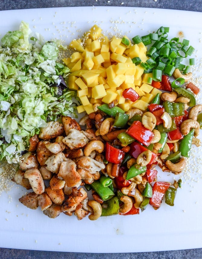 Cashew Chicken Chopped Salad with Chili Dusted Mango I howsweeteats.com Cashew Chicken Chopped Salad with Chili Dusted Mango I howsweeteats.com