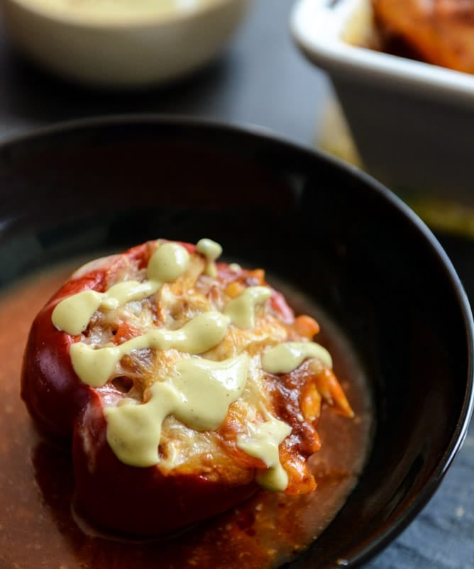 White Bean + Chicken Enchilada Stuffed Peppers I howsweeteats.com White Bean + Chicken Enchilada Stuffed Peppers I howsweeteats.com
