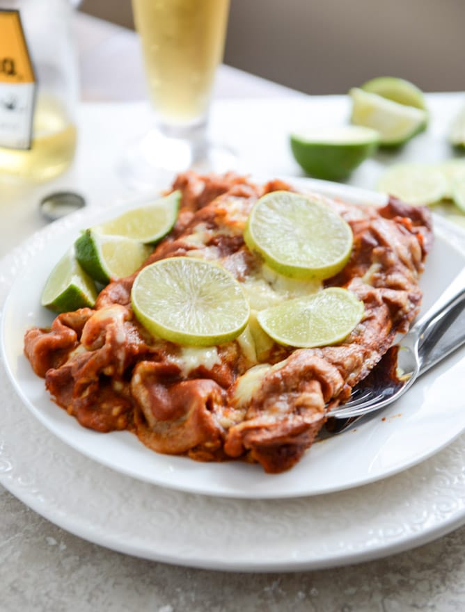 Spicy Beer Braised Lime Chicken Enchiladas I howsweeteats.com Spicy Beer Braised Lime Chicken Enchiladas I howsweeteats.com