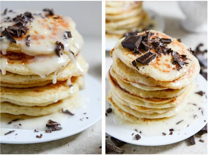 bittersweet chocolate and lemon glazed whipped ricotta pancakes I howsweeteats.com bittersweet chocolate and lemon glazed whipped ricotta pancakes I howsweeteats.com