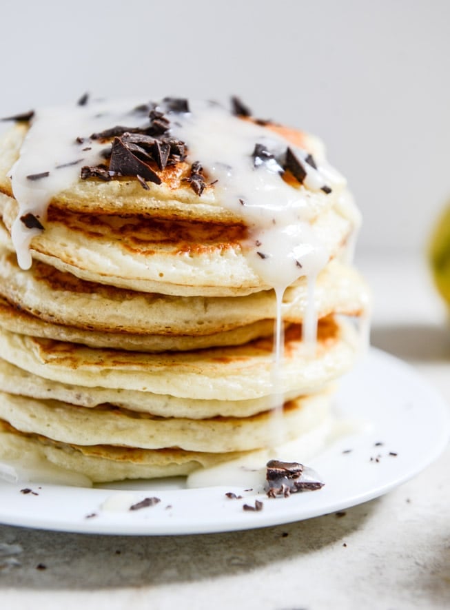 bittersweet chocolate and lemon glazed whipped ricotta pancakes I howsweeteats.com bittersweet chocolate and lemon glazed whipped ricotta pancakes I howsweeteats.com