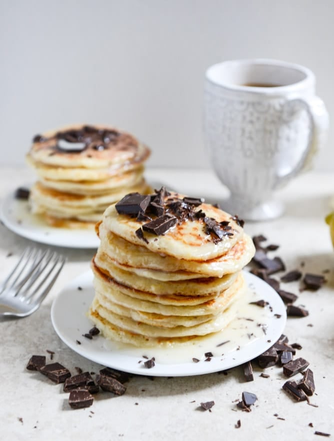 bittersweet chocolate and lemon glazed whipped ricotta pancakes I howsweeteats.com bittersweet chocolate and lemon glazed whipped ricotta pancakes I howsweeteats.com