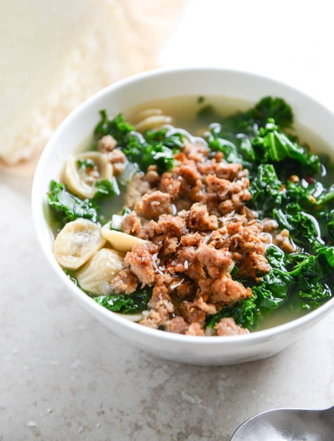 Spicy Sausage, Kale and Whole Wheat Orecchiette Soup I howsweeteats.com Spicy Sausage, Kale and Whole Wheat Orecchiette Soup I howsweeteats.com