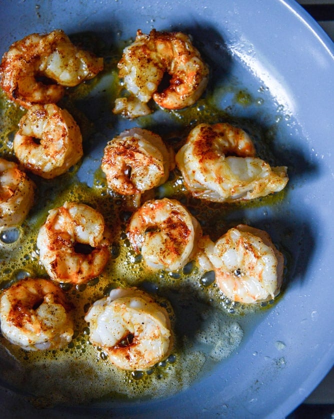 gouda grits with smoky brown butter shrimp I howsweeteats.com