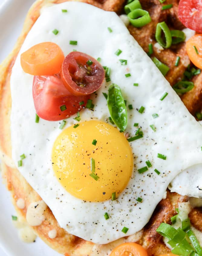 cheddar cornbread waffles I howsweeteats.com