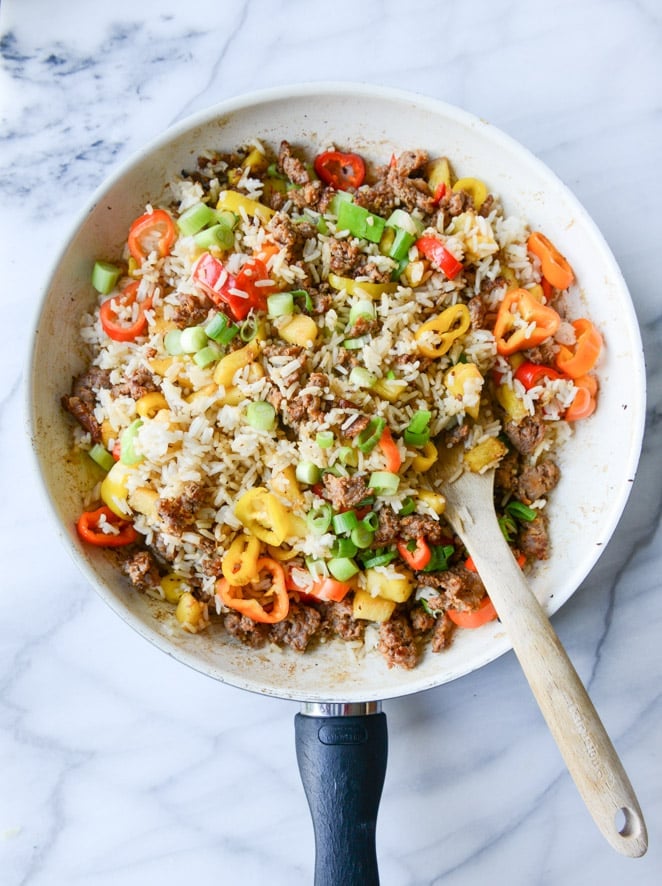 pineapple chorizo rice bowls I howsweeteats.com