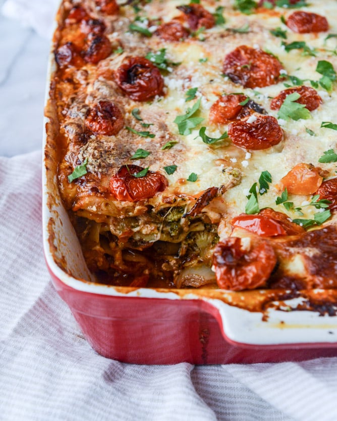 roasted vegetable lasagna with burrata I howsweeteats.com