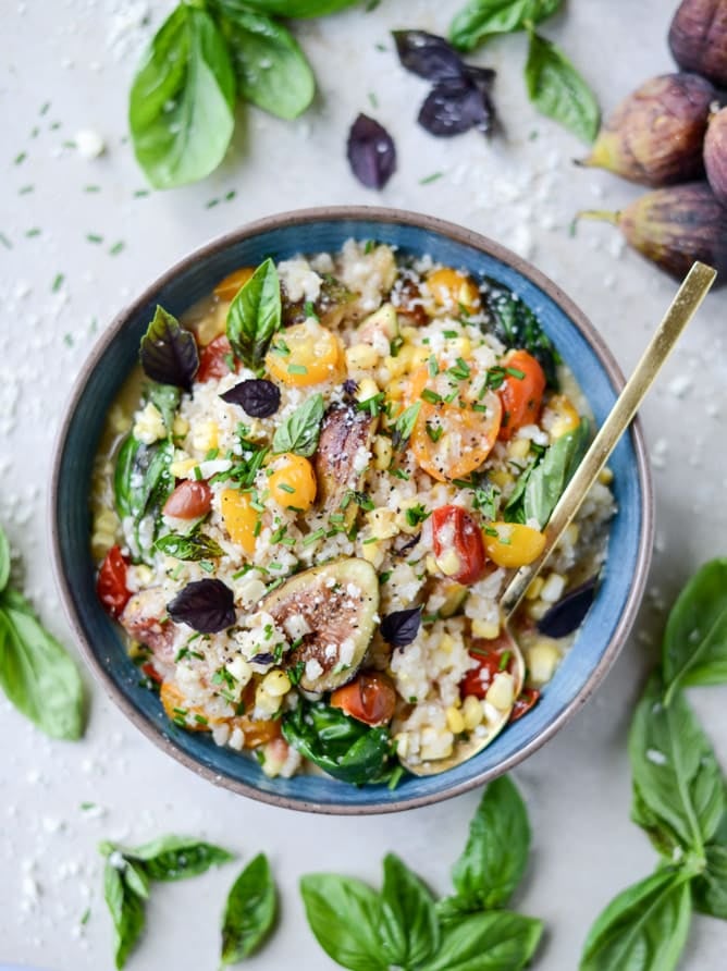late summer risotto with roasted tomatoes, corn and figs I howsweeteats.com