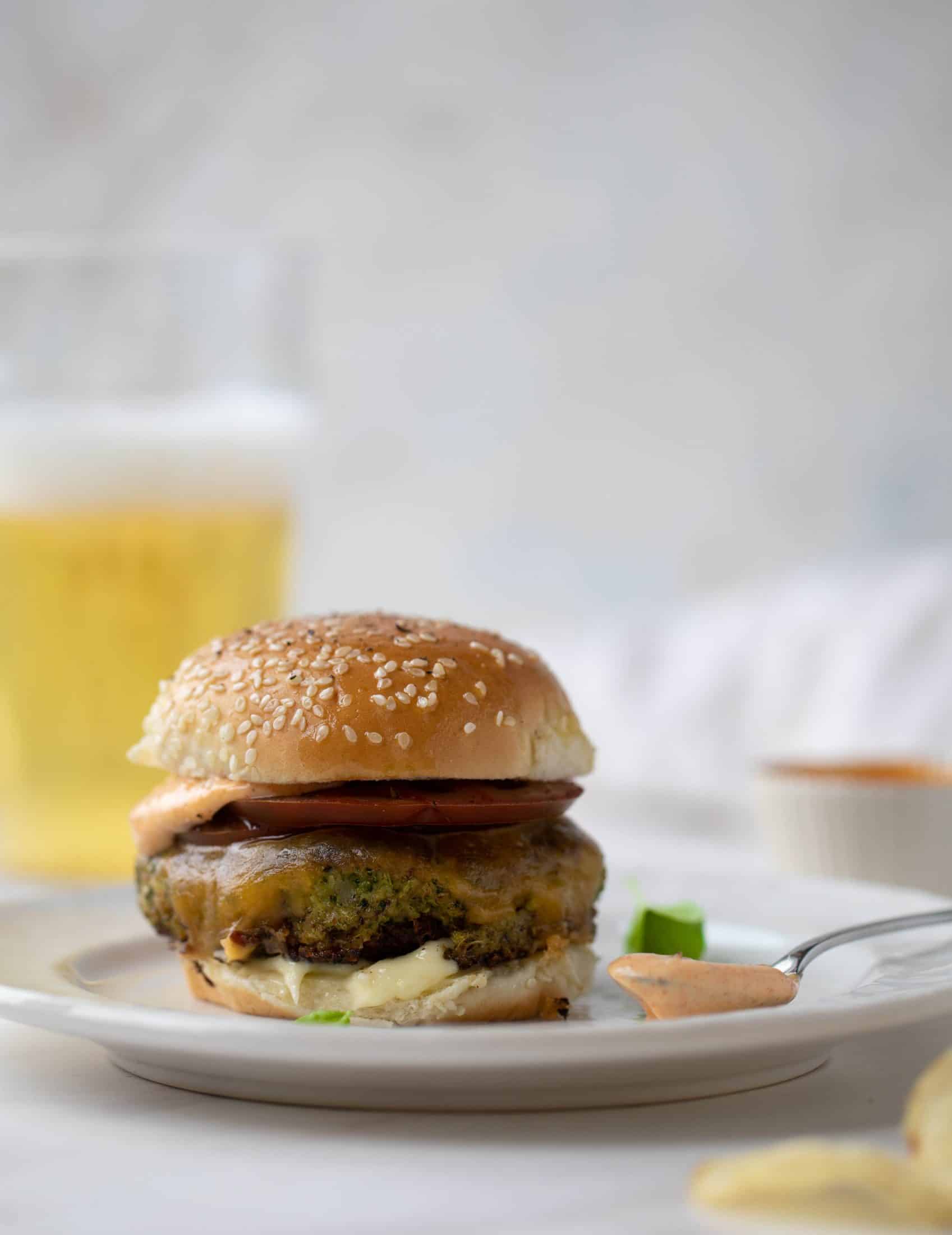 These broccoli cheddar burgers are a veggie burger dream! A little high maintenance, but packed with flavor and can be made ahead of time!