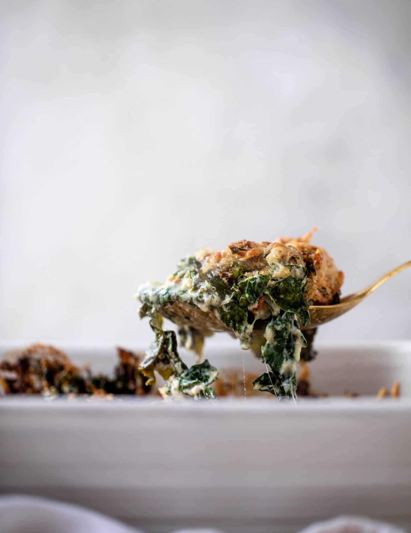 This double kale gratin has two kinds of kale, three kinds of cheese, cream and crunchy breadcrumbs. It will be your new favorite side dish!