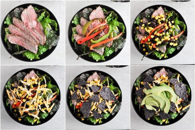 Tequila Lime Flank Steak Fajita Salad with Chile Lime Vinaigrette I howsweeteats.com