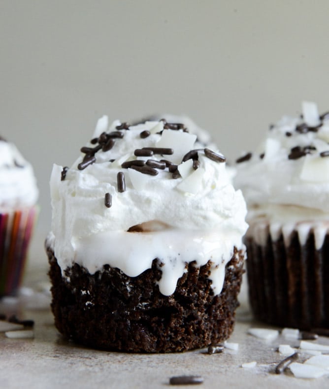 Fudge Brownie and Coconut Ice Cream Cupcakes I howsweeteats.com