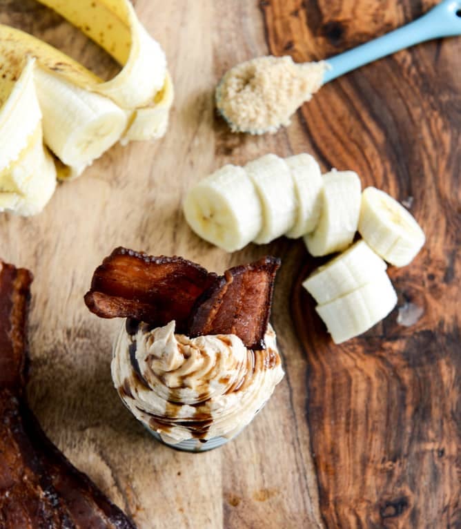 Bacon Banana Cupcakes with Peanut Butter Frosting + a Bourbon Drizzle I howsweeteats.com Bacon Banana Cupcakes with Peanut Butter Frosting + a Bourbon Drizzle I howsweeteats.com