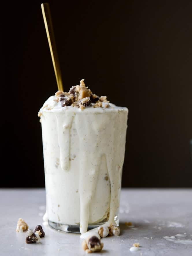 peanut butter chocolate chip cookie dough blizzard with no-churn vanilla bean ice cream I howsweeteats.com