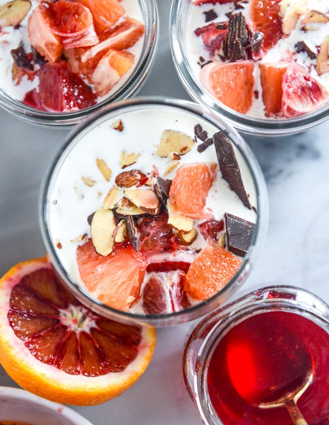 winter vanilla chia pudding with blood orange syrup and dark chocolate I howsweeteats.com