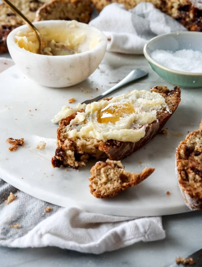 soda bread with milk chocolate and salted honey butter I howsweeteats.com