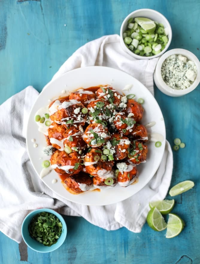 slow cooker buffalo chicken meatballs I howsweeteats.com 