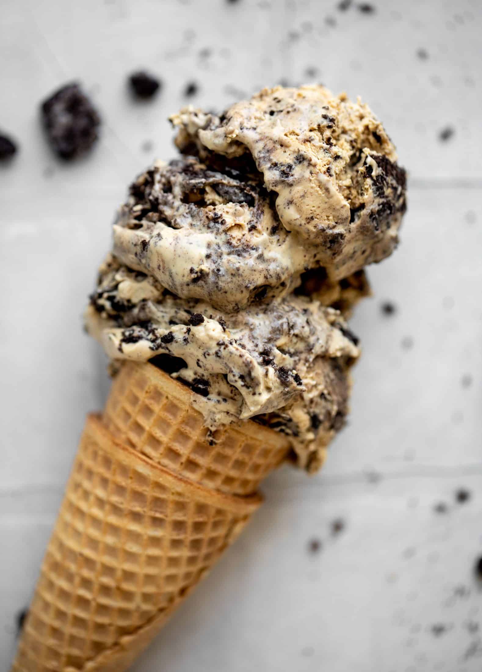 no churn coffee oreo ice cream on a cone