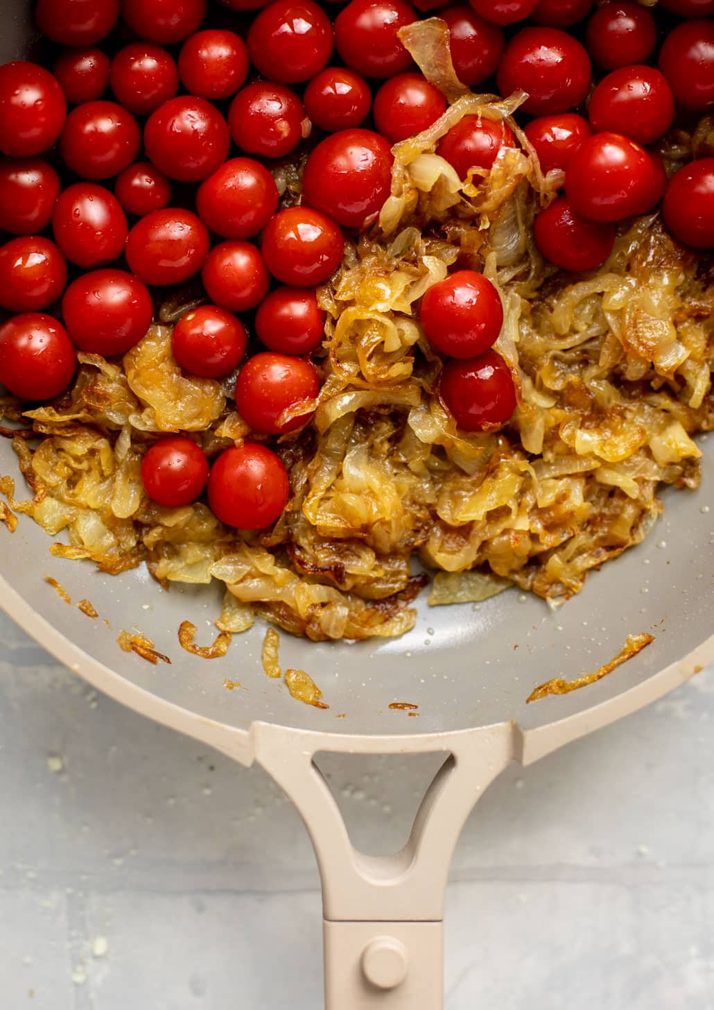 caramelized onions and cherry tomatoes