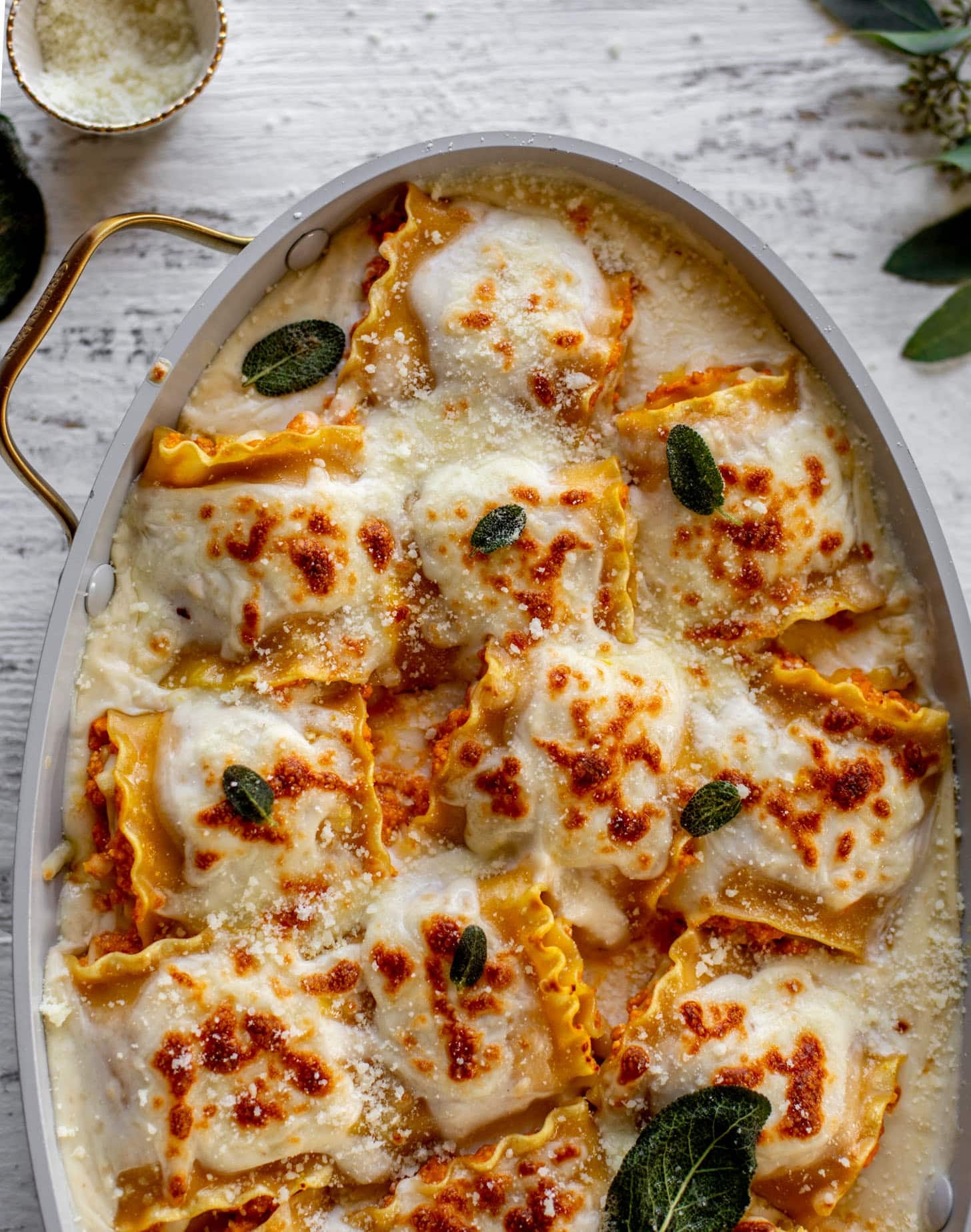 pumpkin lasagna roll ups with crispy sage