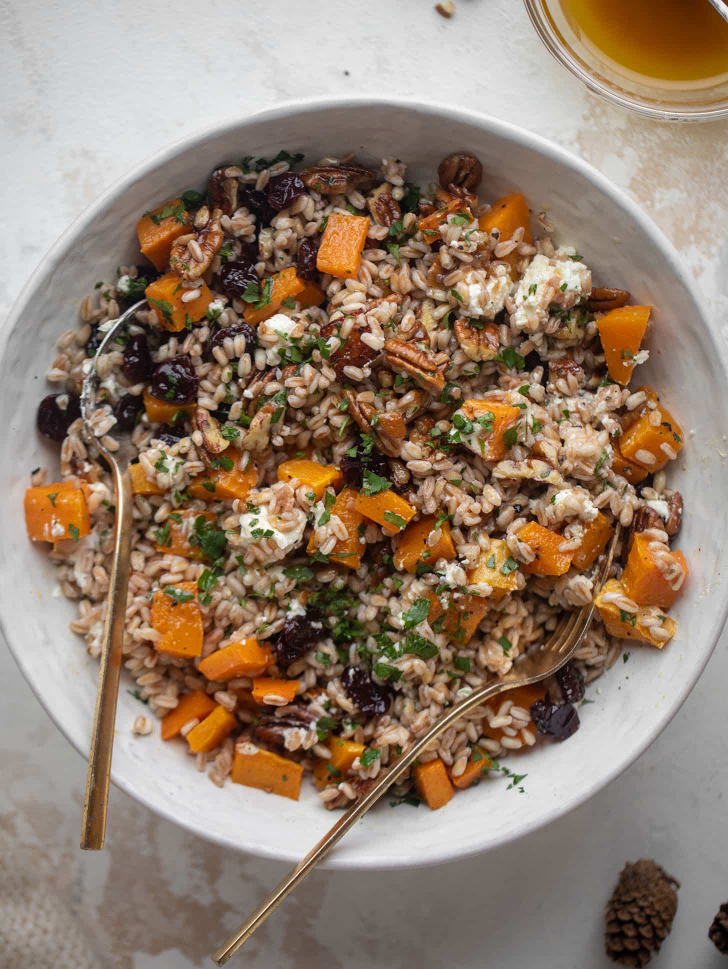 winter farro salad with cranberry cinnamon vinaigrette