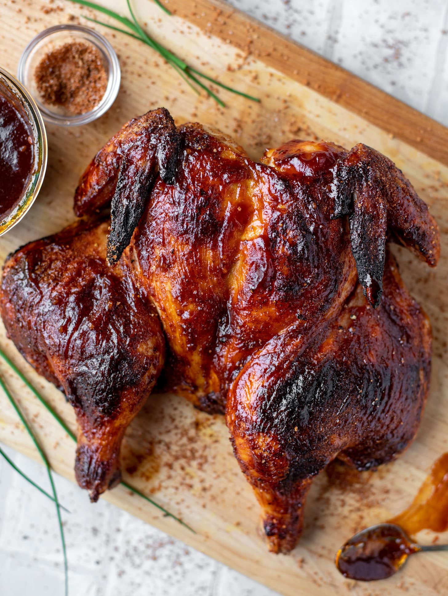 grilled spatchcock chicken with cola bbq sauce