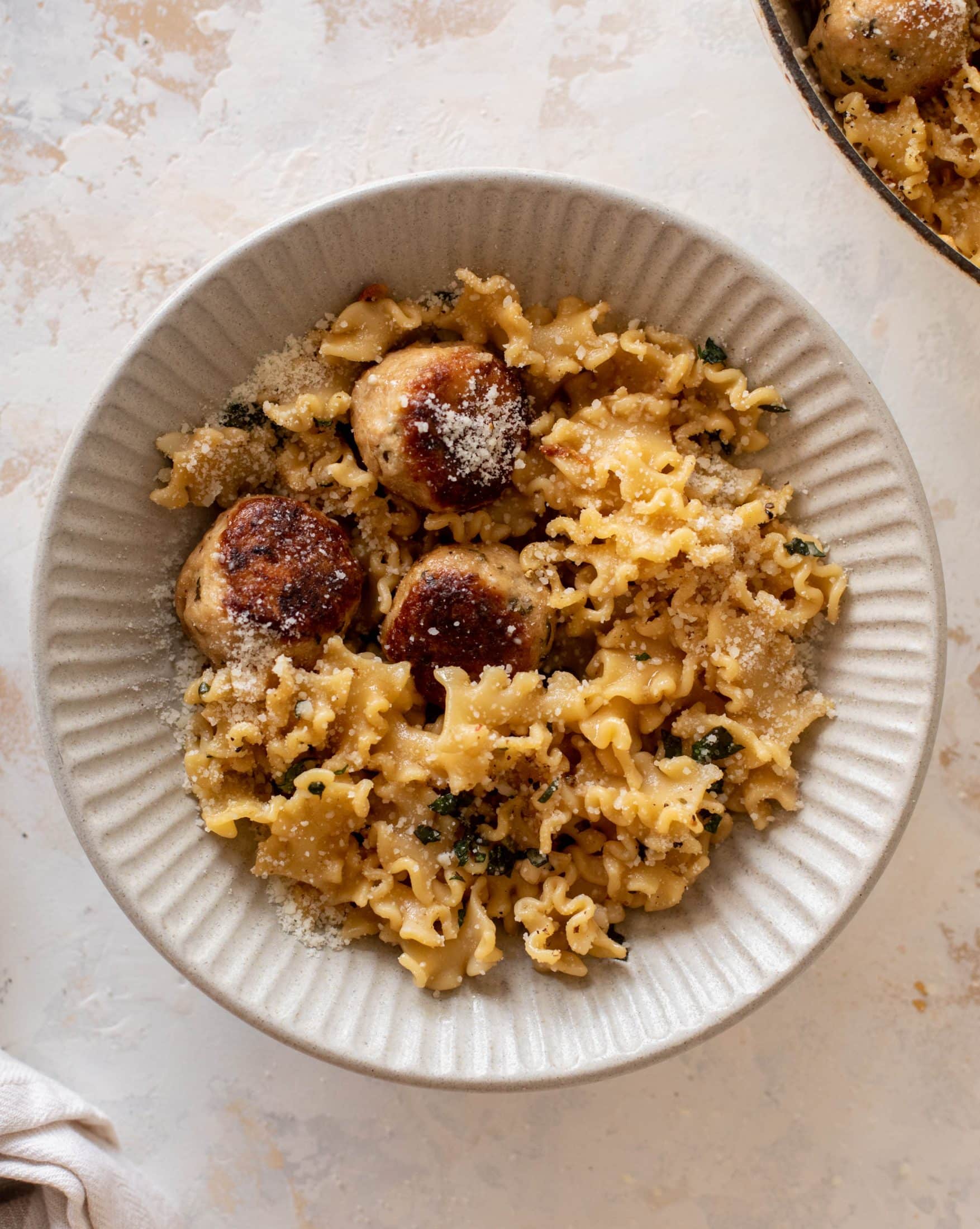 garlic butter chicken meatballs and noodles