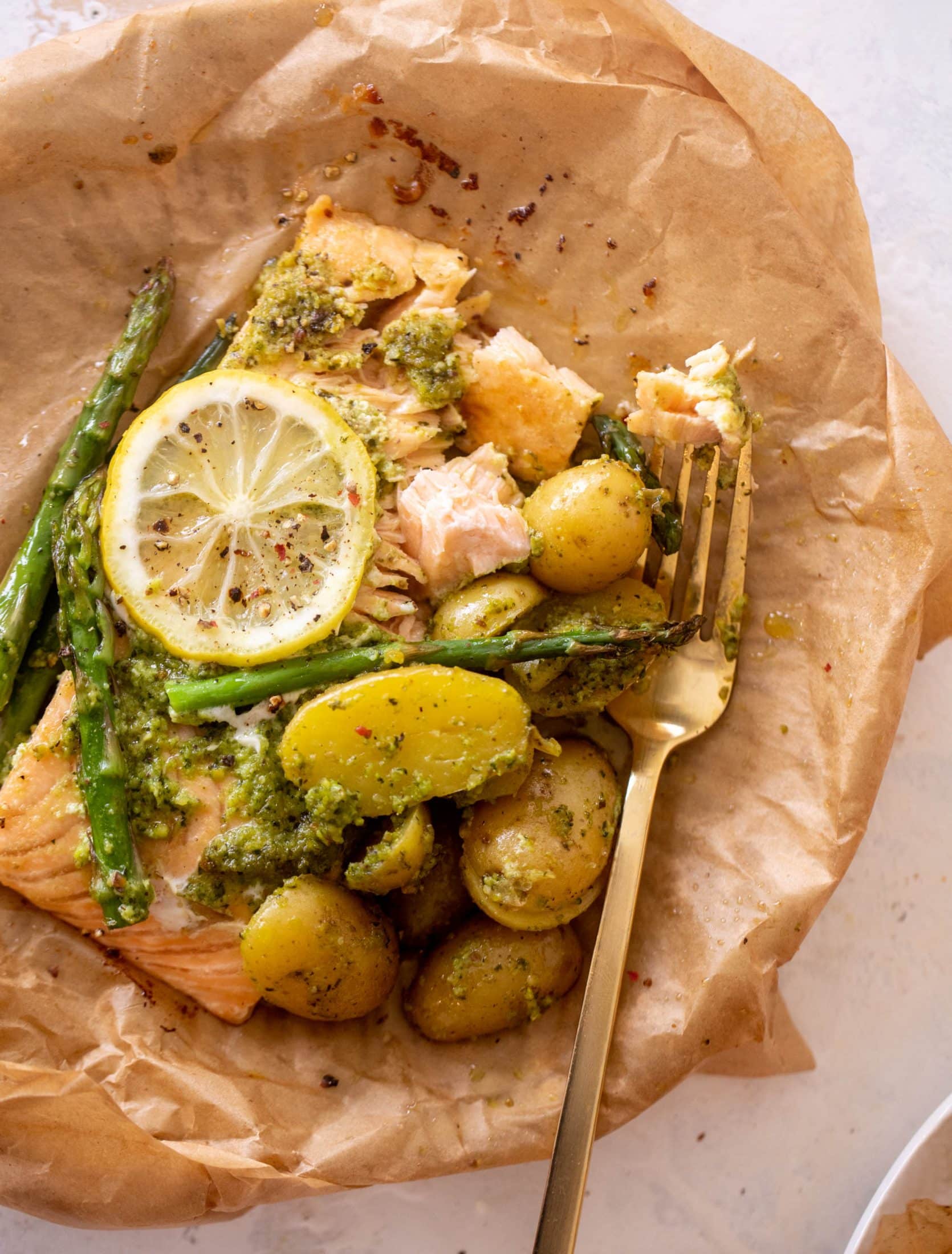 salmon and potato parchment packets