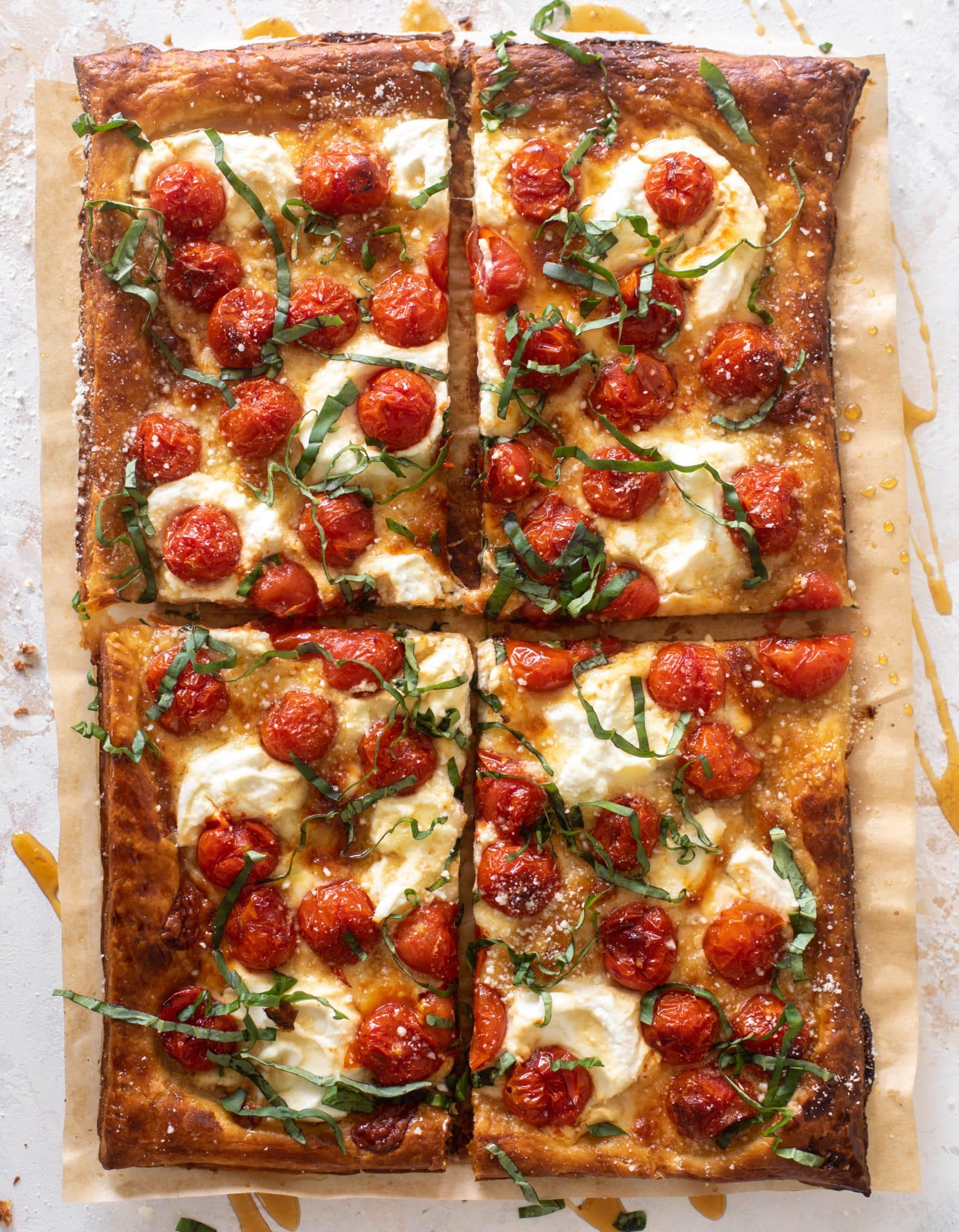 tomato ricotta hot honey tart