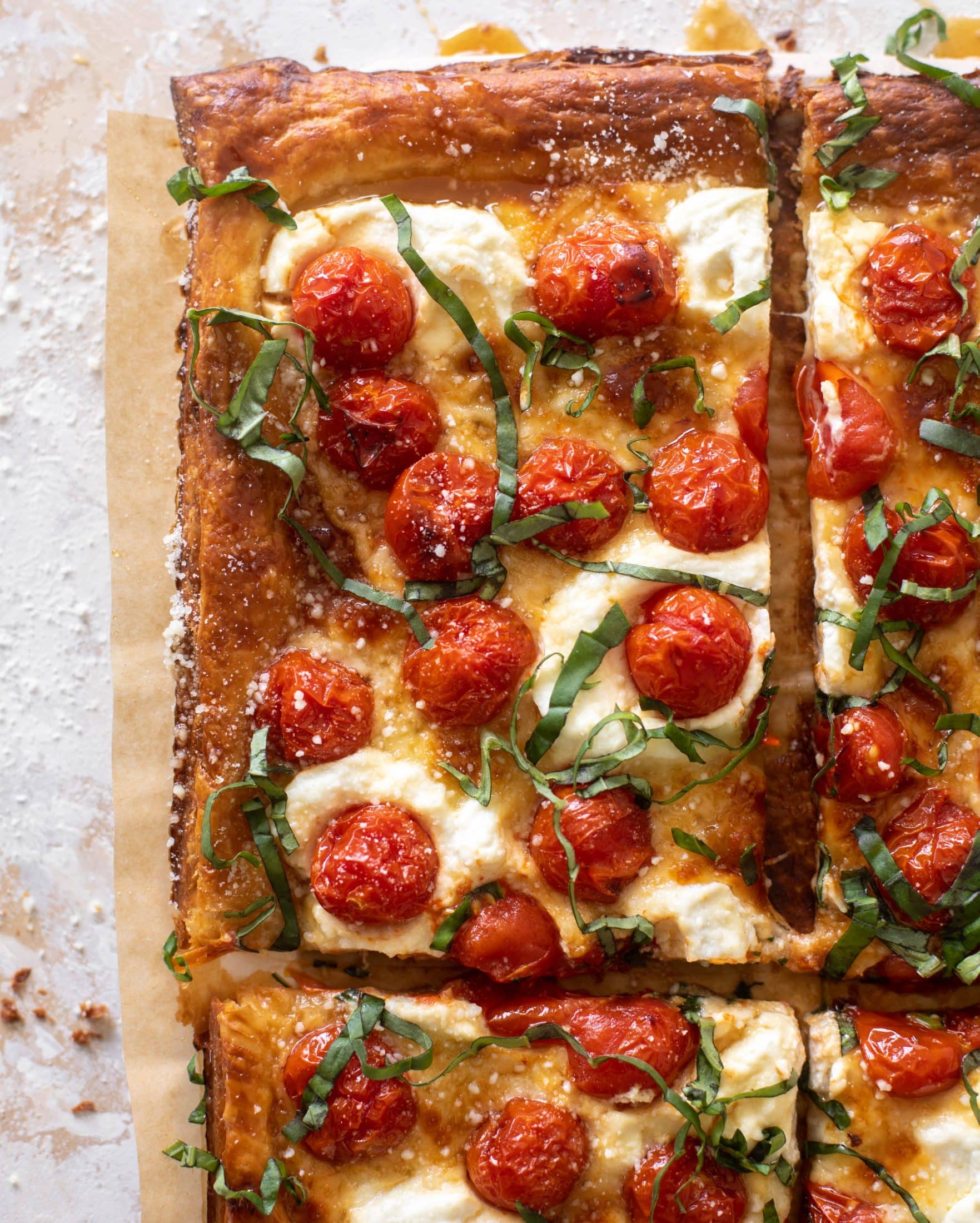 tomato ricotta hot honey tart