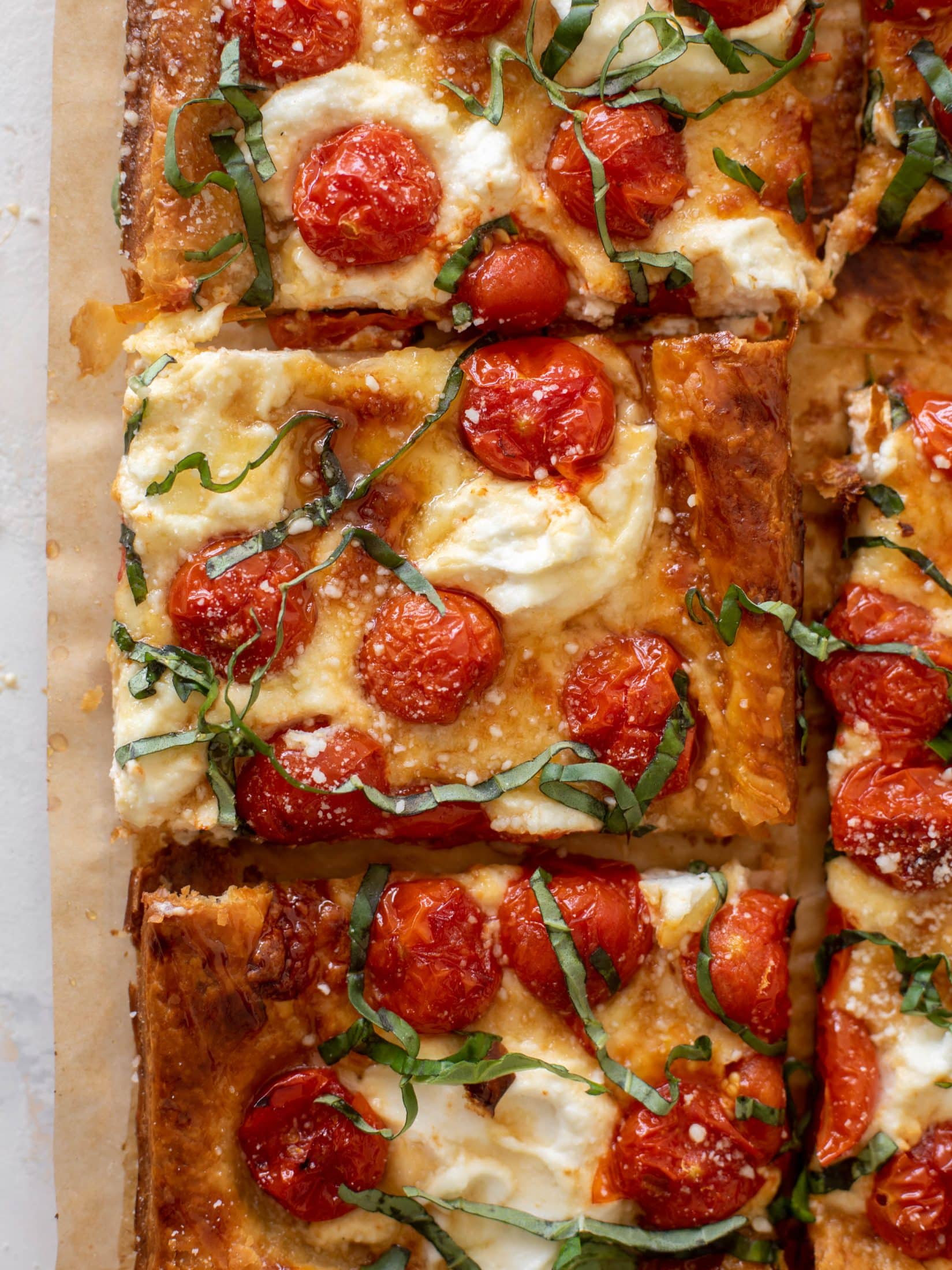 tomato ricotta hot honey tart