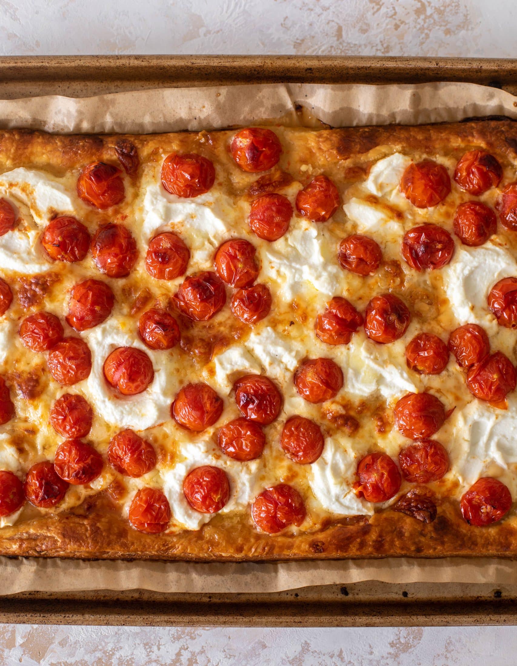tomato ricotta hot honey tart