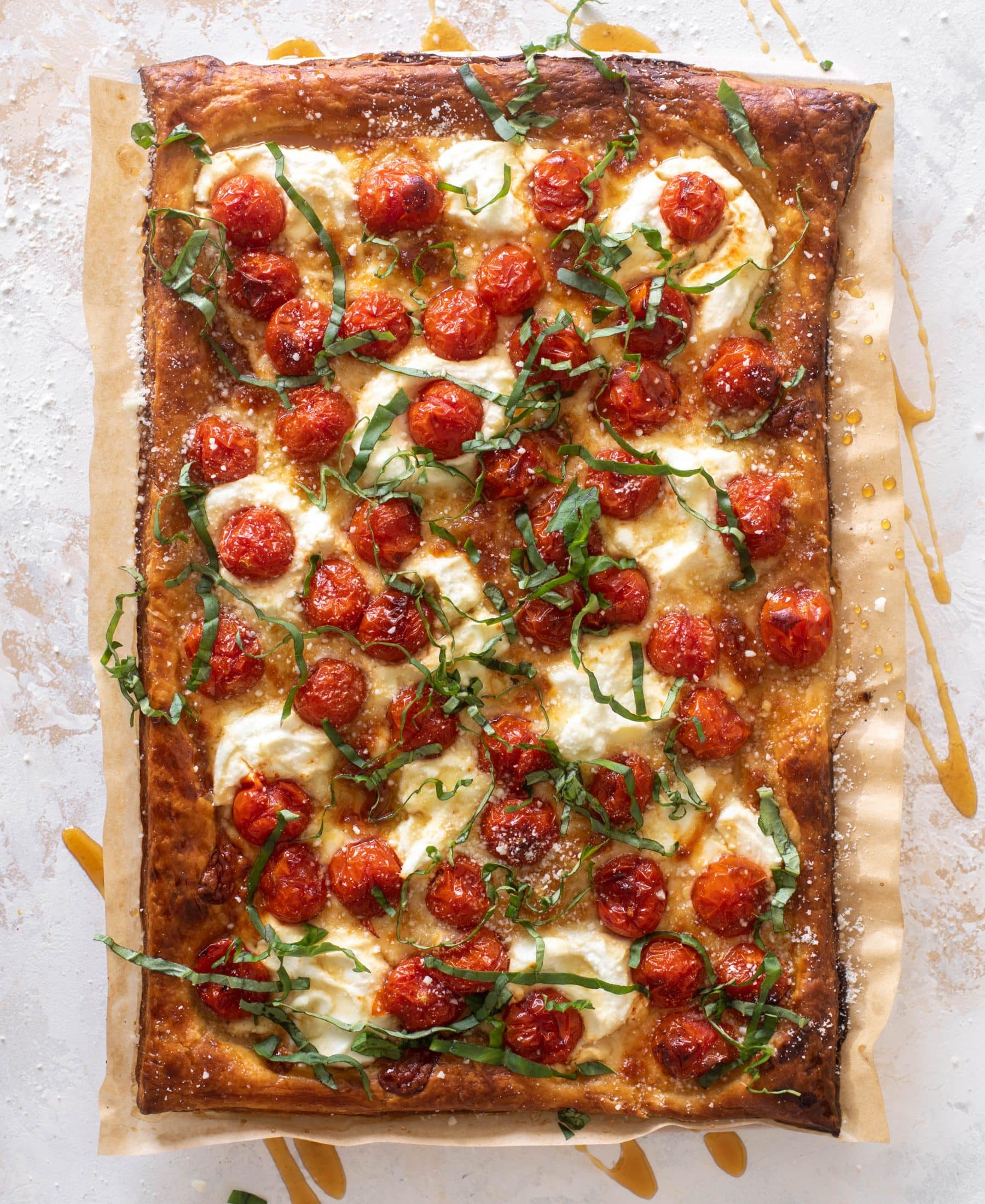 tomato ricotta hot honey tart