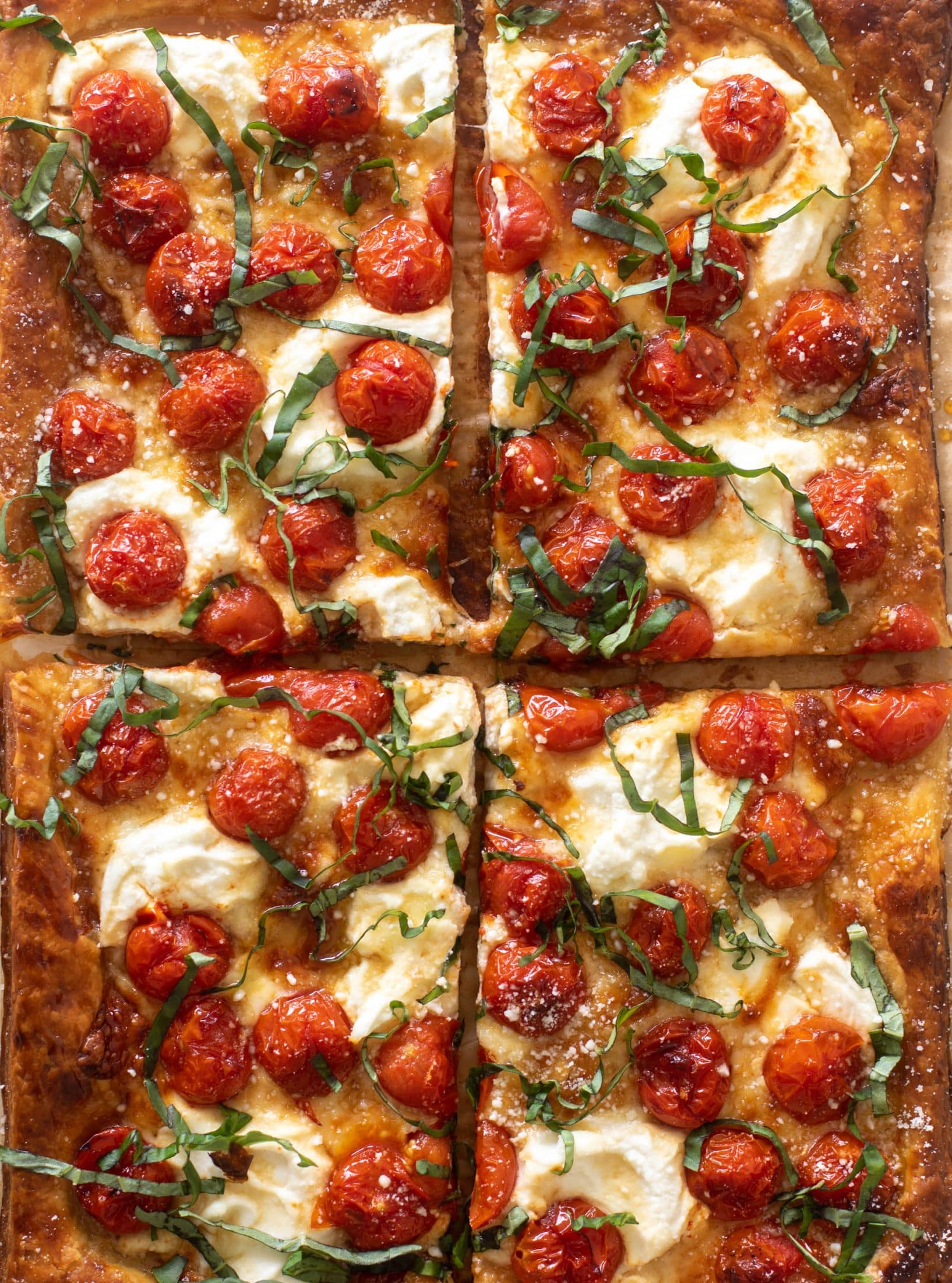 tomato ricotta hot honey tart