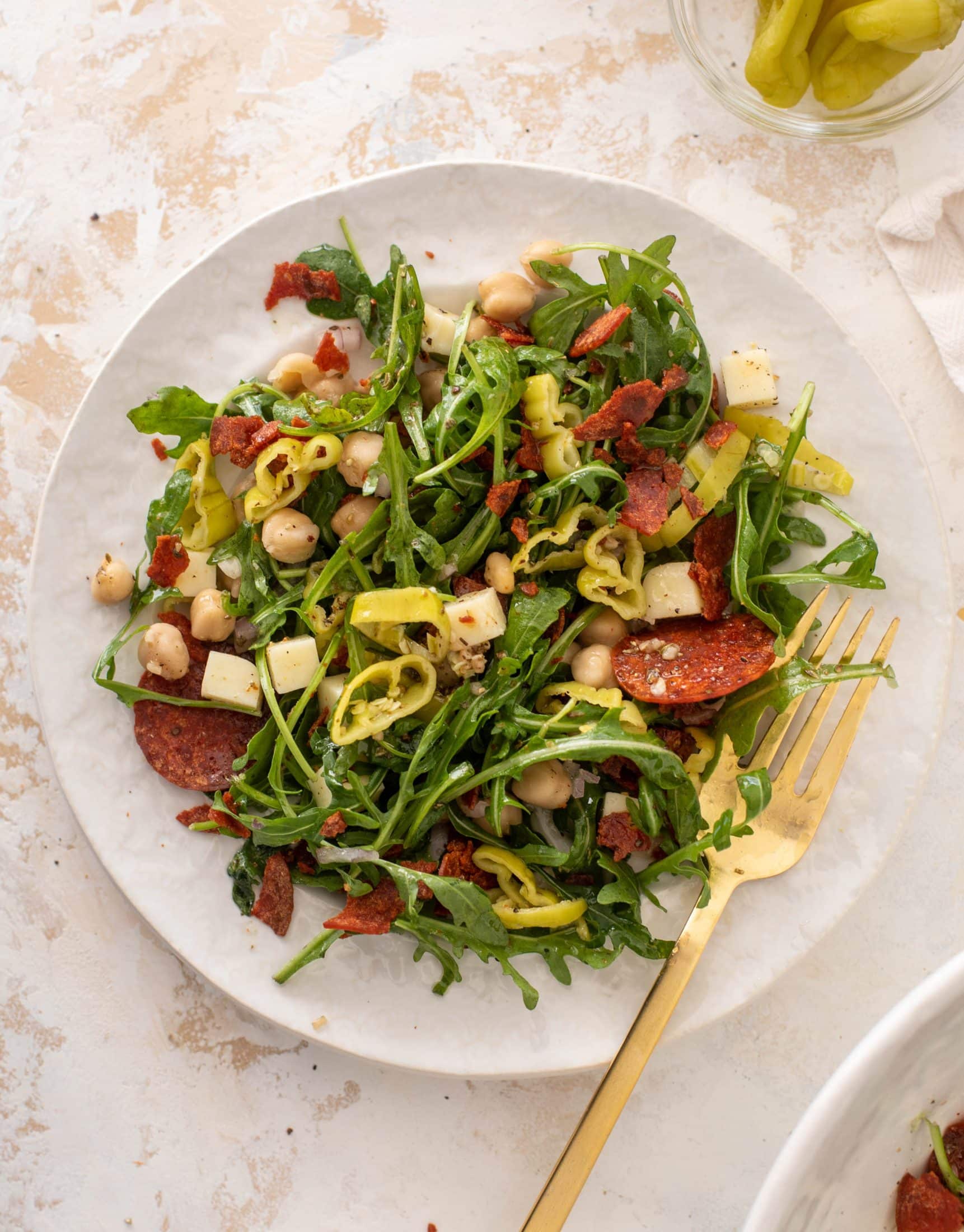crispy pepperoni arugula salad