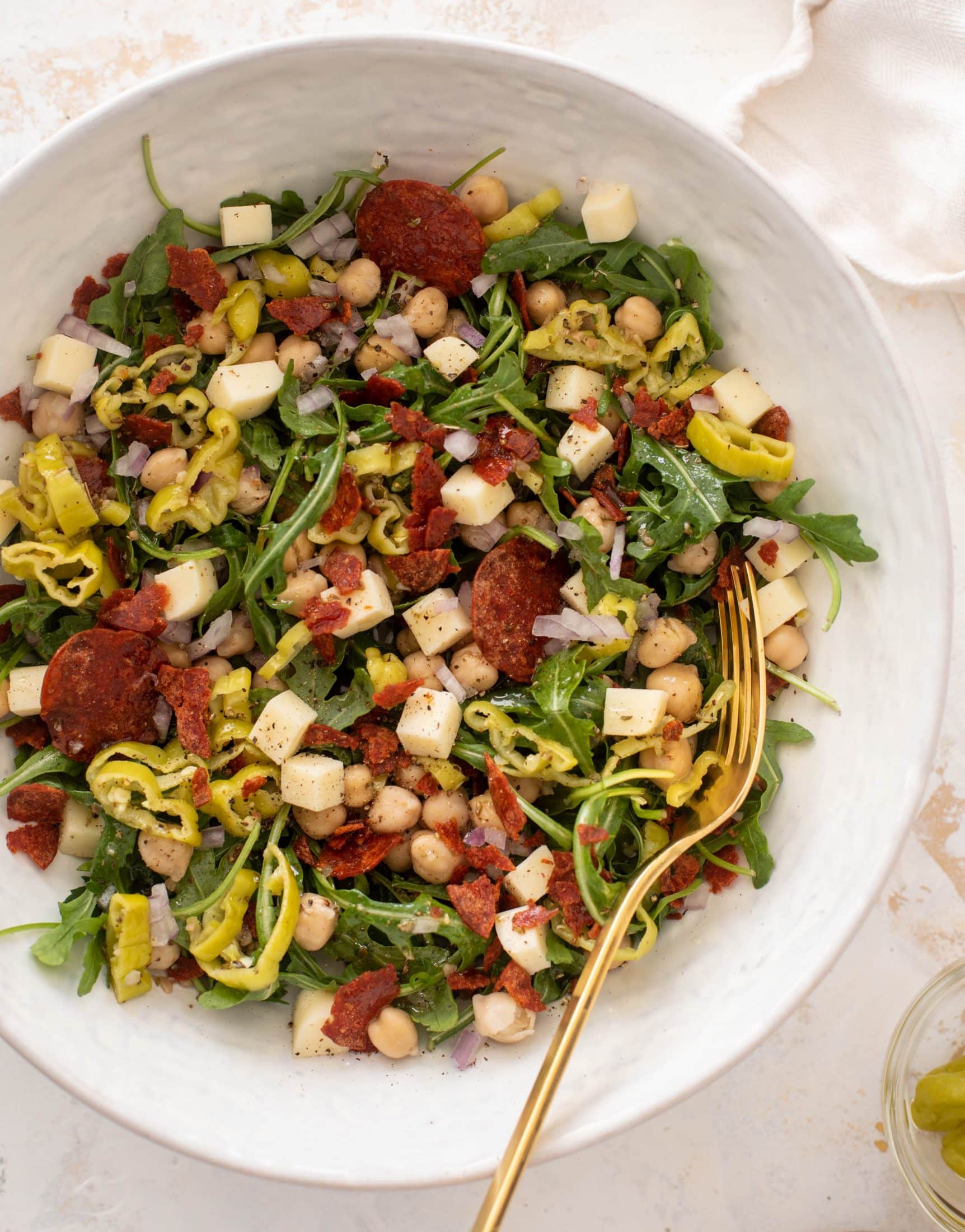 crispy pepperoni arugula salad