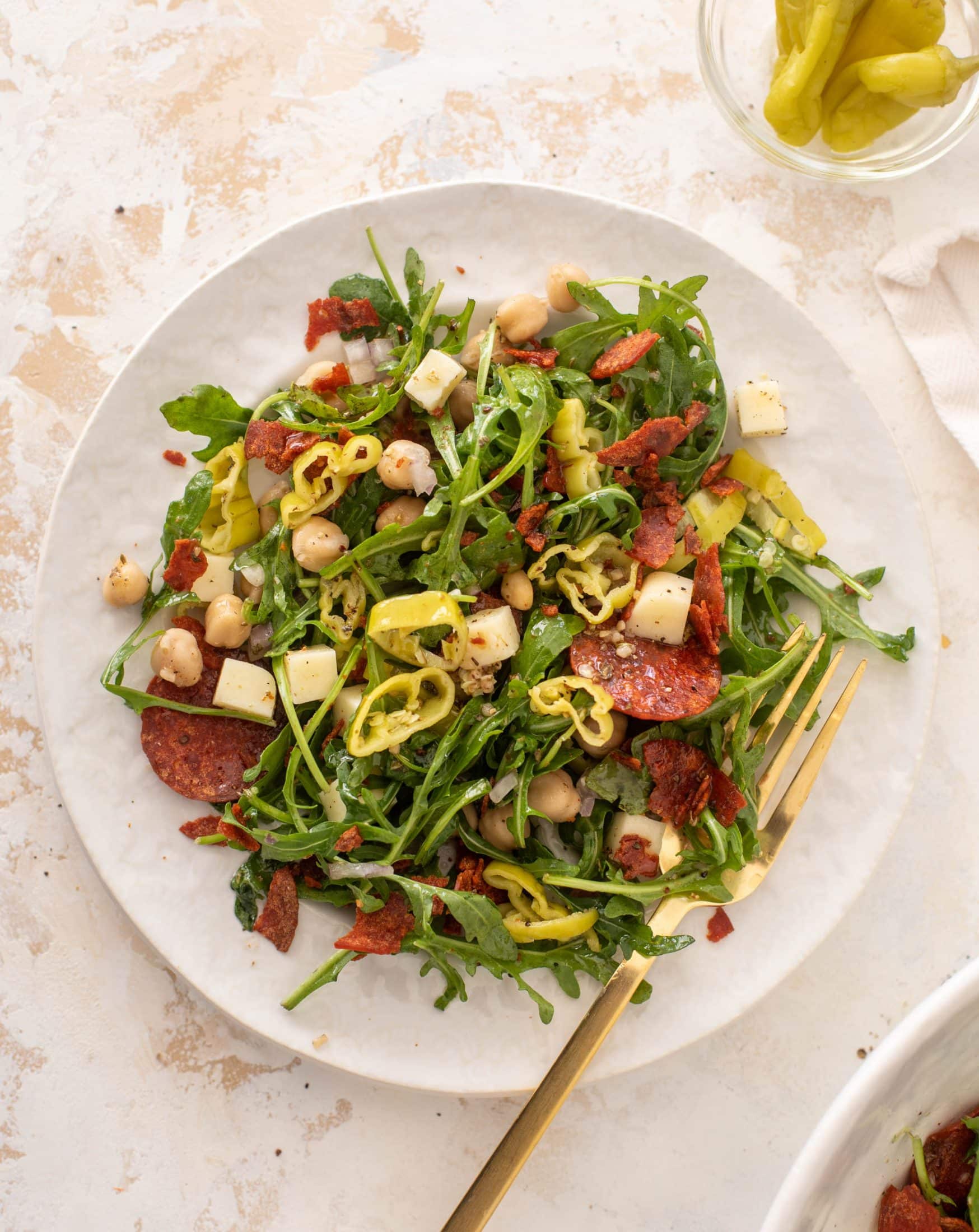 crispy pepperoni arugula salad