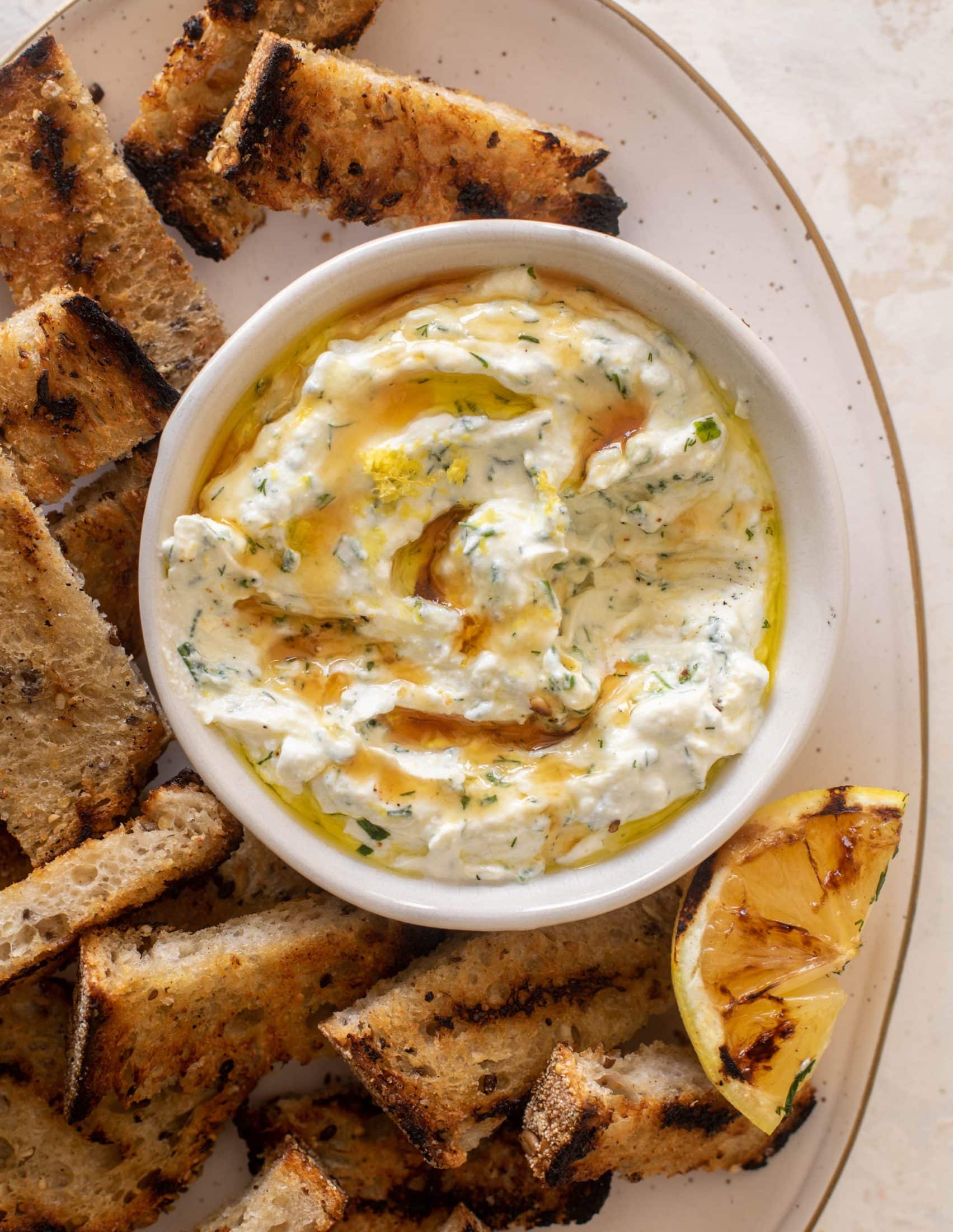 lemon herb ricotta with grilled bread