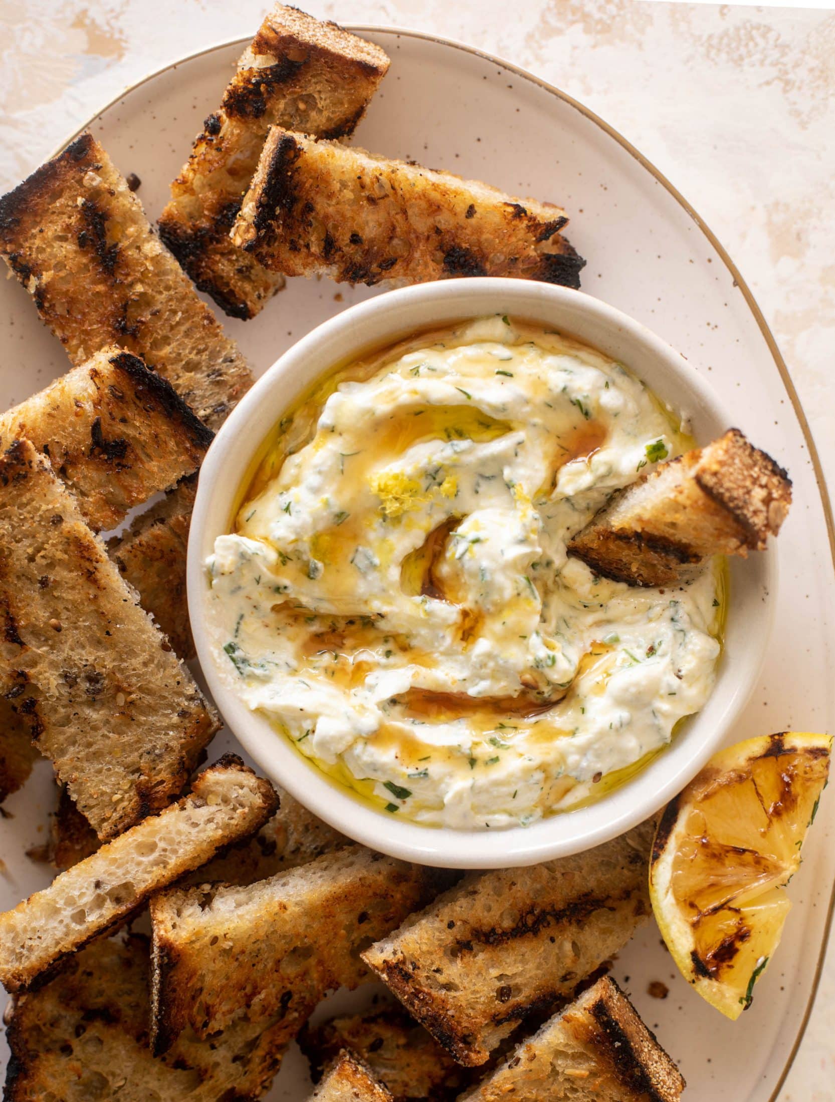 lemon herb ricotta with grilled bread