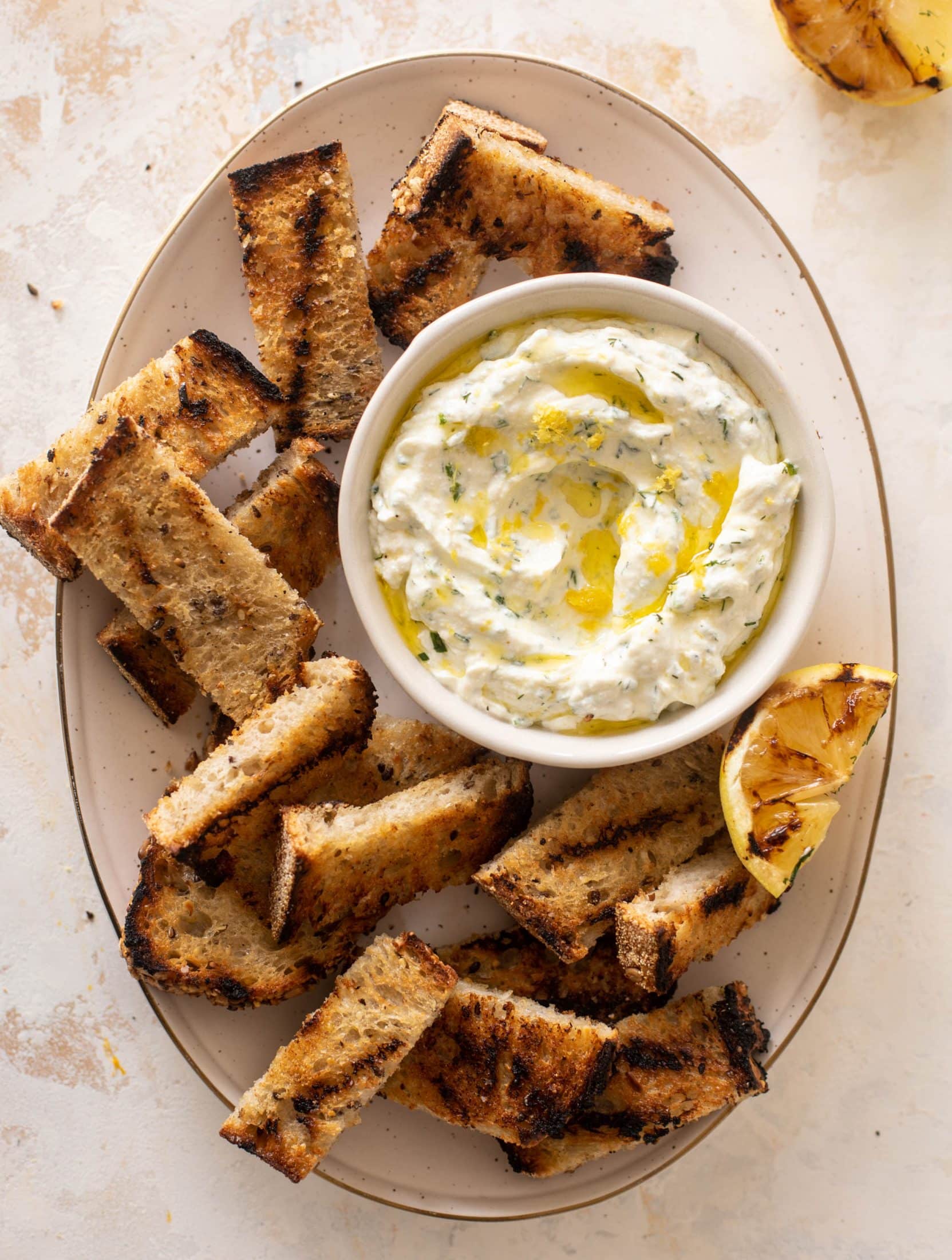 lemon herb ricotta with grilled bread