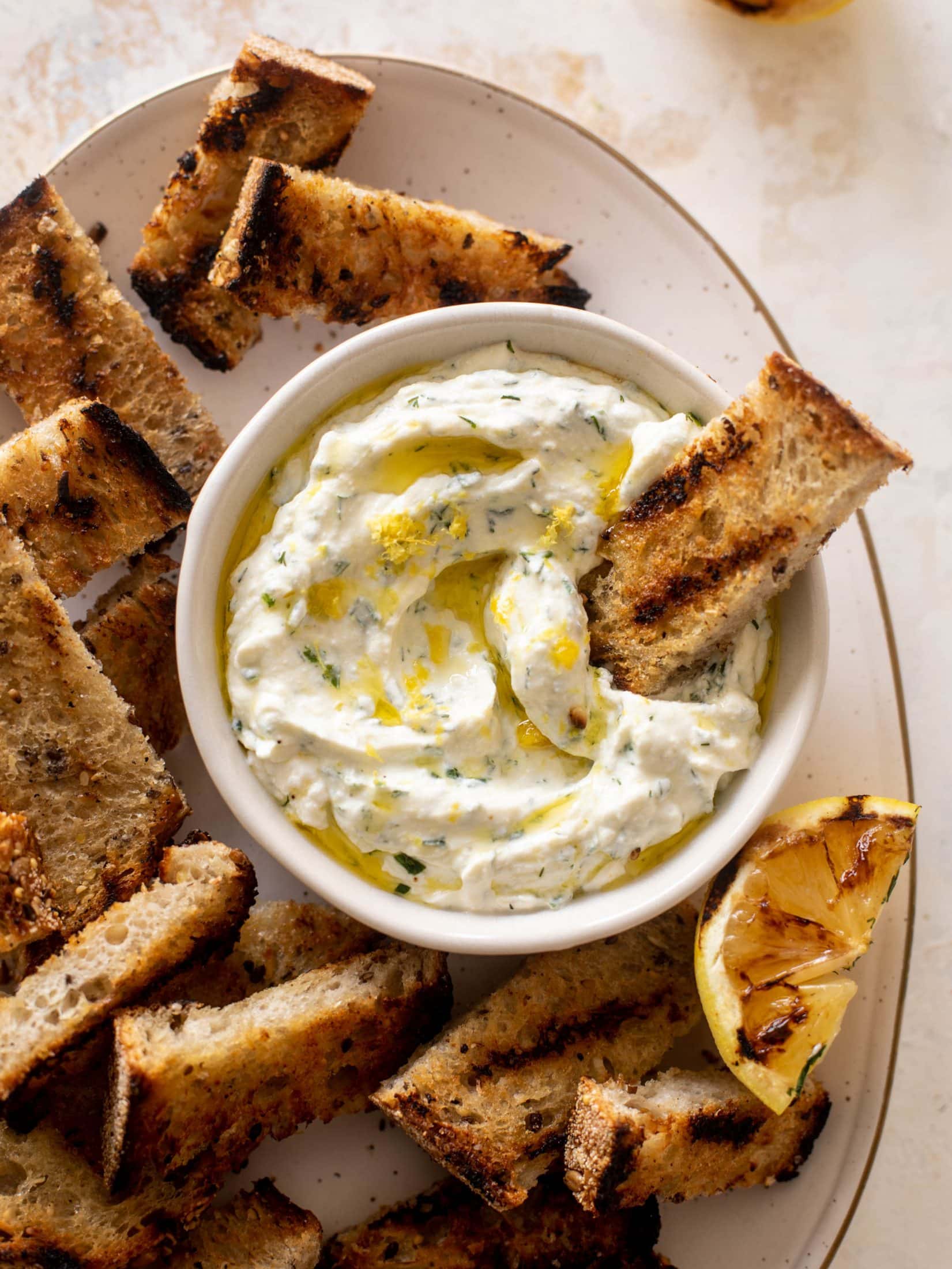 lemon herb ricotta with grilled bread