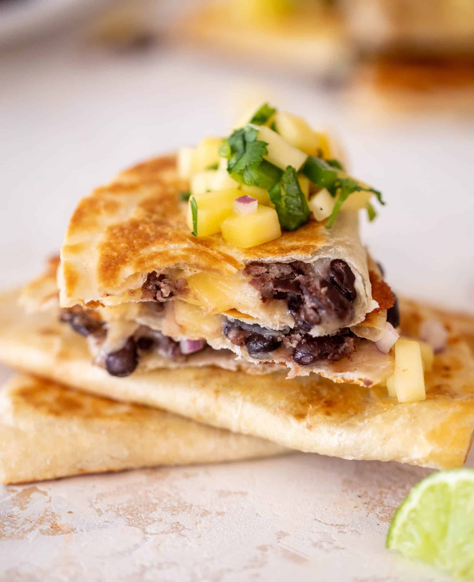 smashed black bean tacos with mango salsa