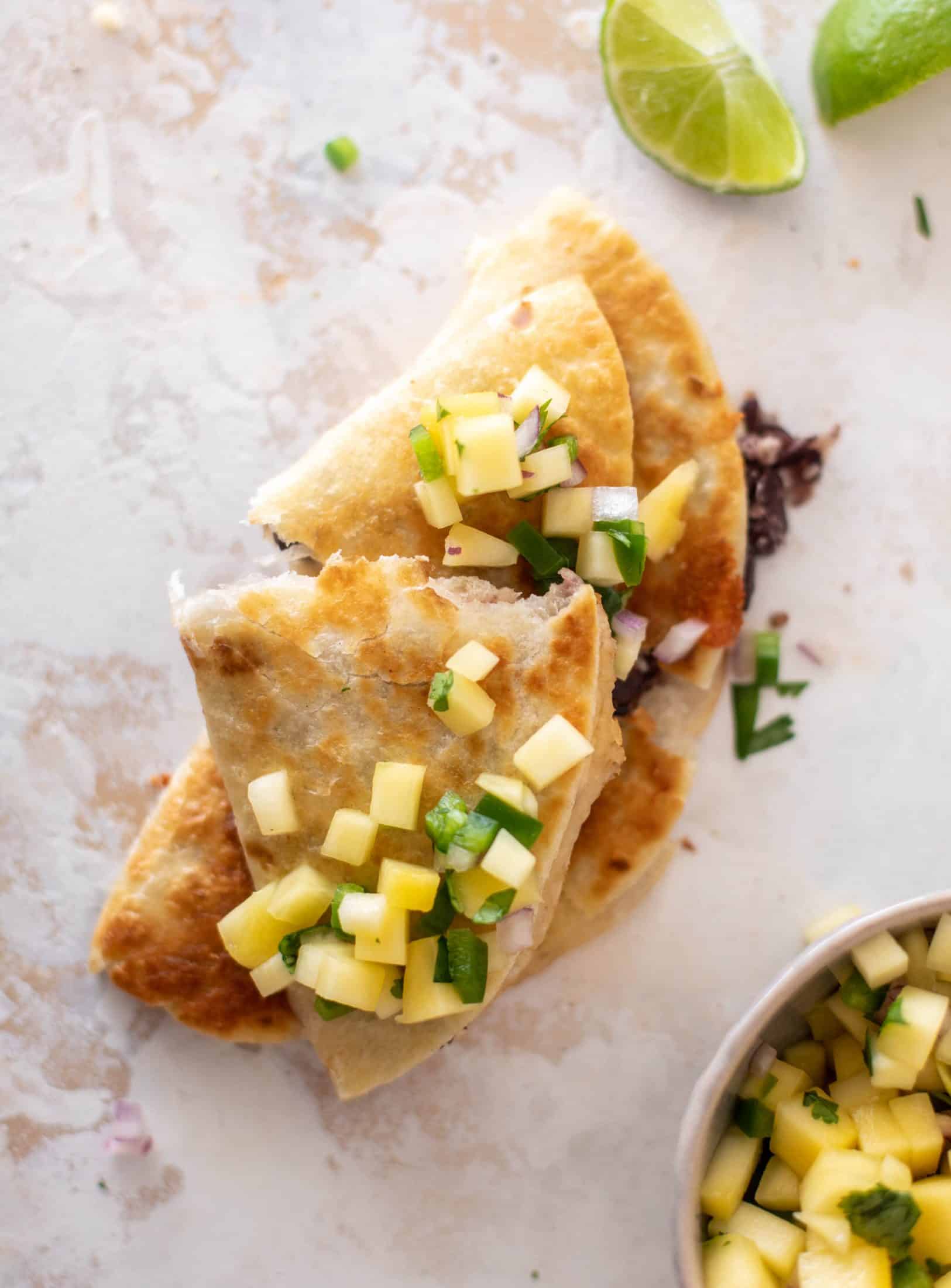 smashed black bean tacos with mango salsa